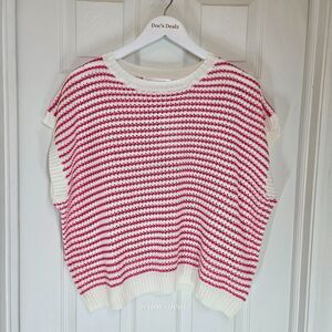 Knit Mix Short Sleeve Seater Pink and White Women's XL